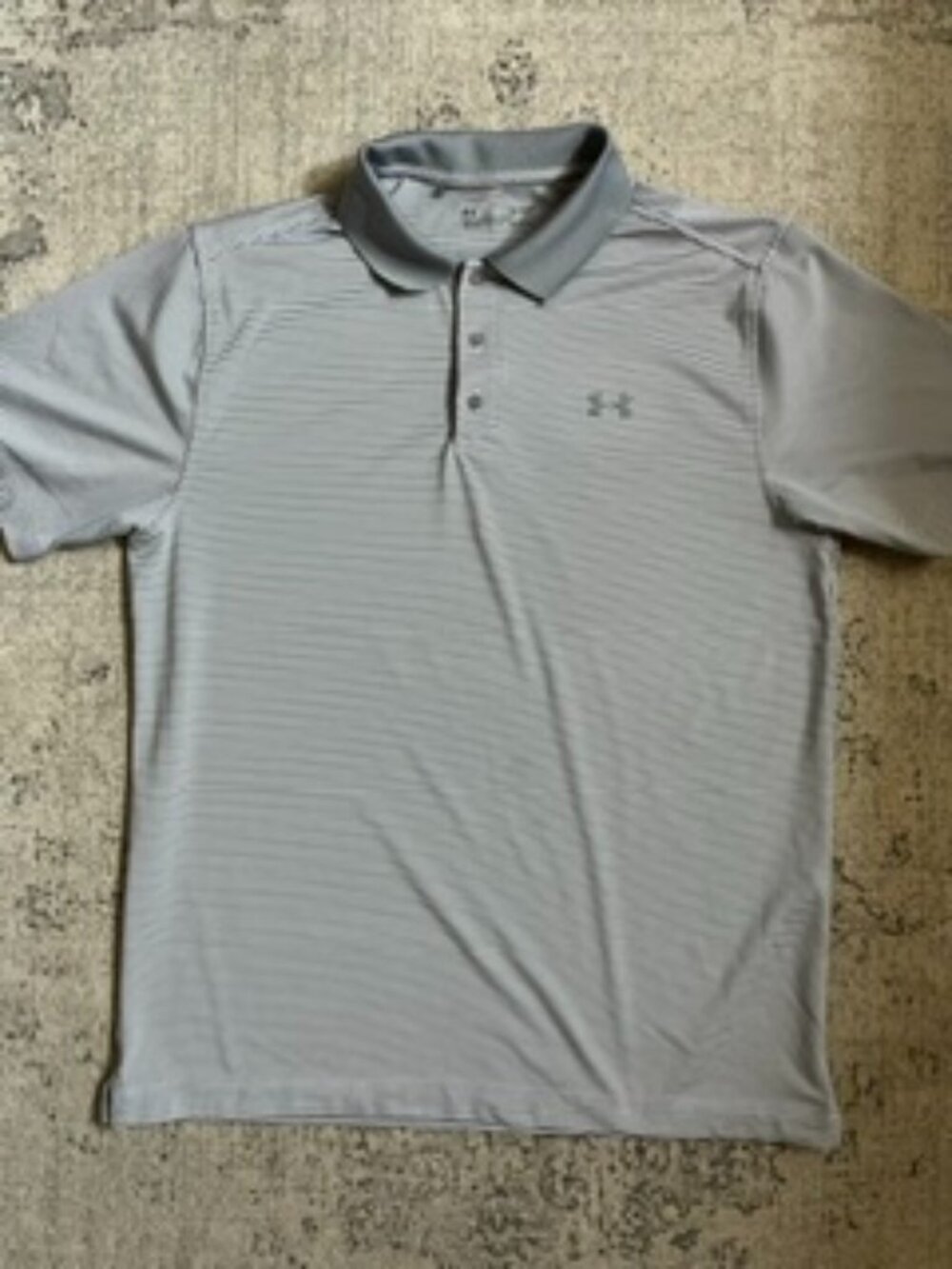 🧡3/$15 Under Armour Heat Gear Striped Polo Shirt Gray White L